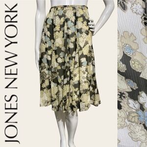JONES NEW YORK COLLECTION Silk Floral Pleated Midi Skirt Zip Closure Lined Sz 12